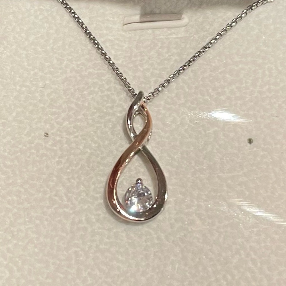 Angelady Silver-Tone Infinity Teardrop Necklace with Clear Stone